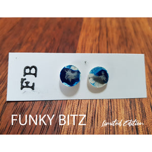 Blue silver and white circle earrings