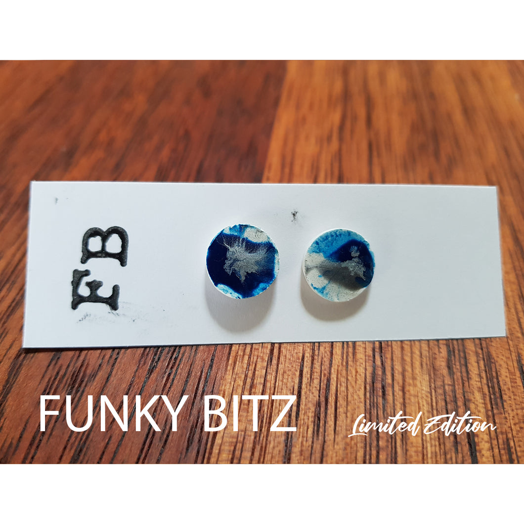 Blue silver and white circle earrings