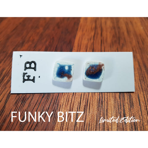 Blue white and copper resin square studs