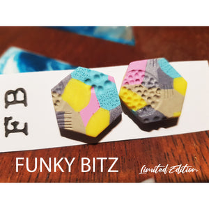Chunky blue pink and yellow textured hexes
