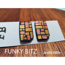 Load image into Gallery viewer, Copper gold and navy rectangle earrings