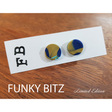 Load image into Gallery viewer, Blue and golden circle studs (with a hint of aqua!)