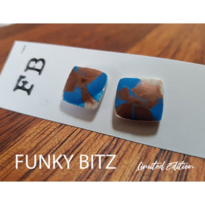 Light blue and copper square studs