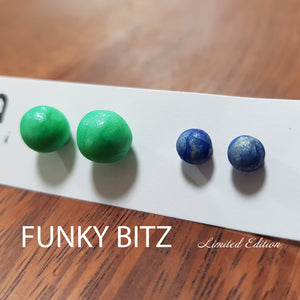 Funky Bitz | Polymer Clay Earrings | Mint and Blue Duo Sphere Earring Pack Close Up