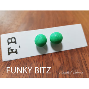 Funky Bitz | Polymer Clay Earrings | Mint Glittery Sphere Studs