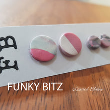 Load image into Gallery viewer, Funky Bitz | Polymer Clay Earrings | Pink and White Circle Stud Duo Pack Close Up
