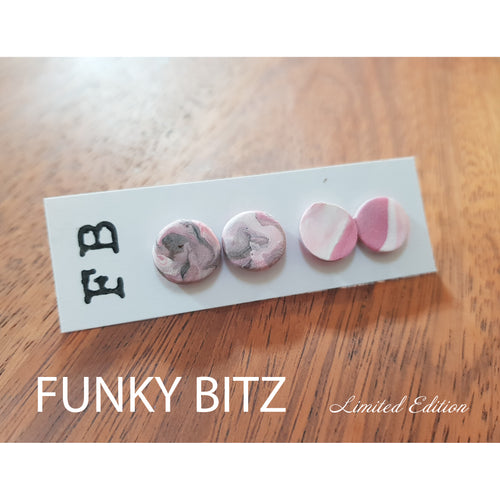 Funky Bitz | Polymer Clay Earrings | Shimmer Pink White and Black Earring Pack