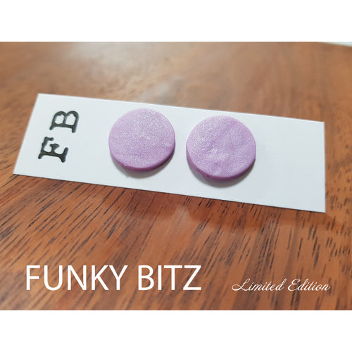 Funky Bitz | Polymer Clay Earrings | Flat Glittery Purple Circle Studs