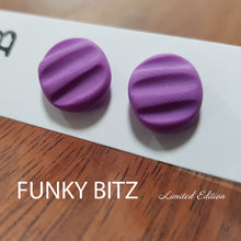 Load image into Gallery viewer, Funky Bitz | Polymer Clay Earrings | Pastel Purple Ridge-y Didge Stainless Steel Studs Close Up
