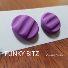 Load image into Gallery viewer, Funky Bitz | Polymer Clay Earrings | Pastel Purple Ridge-y Didge Stainless Steel Studs Close Up 1