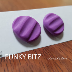 Funky Bitz | Polymer Clay Earrings | Pastel Purple Ridge-y Didge Stainless Steel Studs Close Up 1
