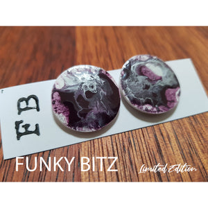 Purple and silver round earrings
