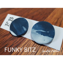 Load image into Gallery viewer, Round navy and white watercolour earrings
