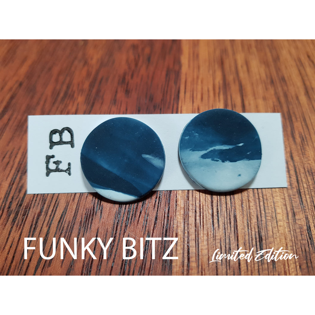 Round navy and white watercolour earrings