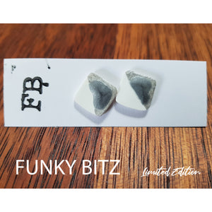 Silver and white square studs