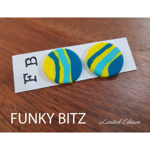 Funky Bitz | Polymer Clay Earrings | Yellow and blue striped stainless steel earrings