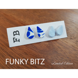 Funky Bitz | Polymer Clay Earrings | Tear drop moroccan blue and white earring duo pack