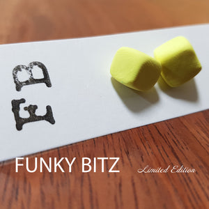 Funky Bitz | Polymer Clay Studs | Pastel Yellow Hexagon Earrings Close Ups