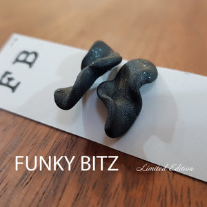 Funky Bitz | Polymer Clay Earrings | Black Glittery Twist Close Up 3