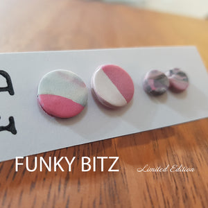 Funky Bitz | Polymer Clay Earrings | Glittery Pink Circle Duo Pack Close Up