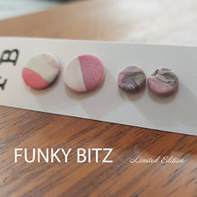 Load image into Gallery viewer, Funky Bitz | Polymer Clay Earrings | Glittery Pink Circle Duo Pack Close Up 1