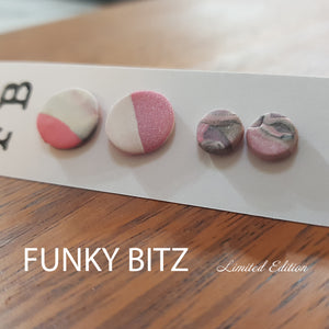 Funky Bitz | Polymer Clay Earrings | Glittery Pink Circle Duo Pack Close Up 1