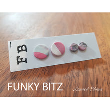 Load image into Gallery viewer, Funky Bitz | Polymer Clay Earrings | Glittery Pink Circle Duo Pack Hero Image