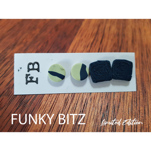 Lime and navy circle and square hexagon earring two pack
