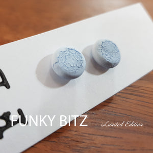 Funky Bitz | Polymer Clay Studs | Pastel Blue Crackle Earrings Close Up