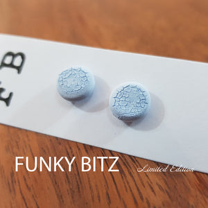 Funky Bitz | Polymer Clay Studs | Pastel Blue Crackle Earrings Close Up 1