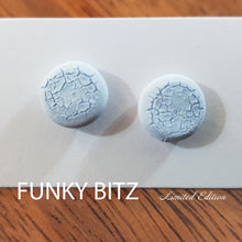Load image into Gallery viewer, Funky Bitz | Polymer Clay Studs | Pastel Blue Crackle Earrings Close Up 2