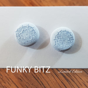 Funky Bitz | Polymer Clay Studs | Pastel Blue Crackle Earrings Close Up 2