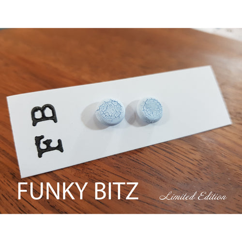 Funky Bitz | Polymer Clay Studs | Pastel Blue Crackle Earrings