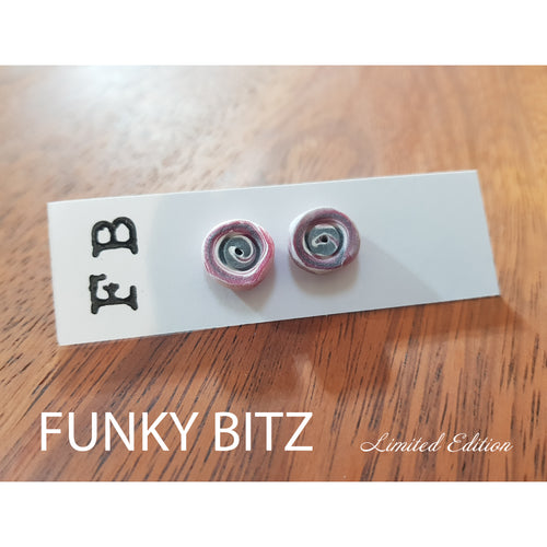 Funky Bitz | Polymer Clay Earrings | Pink White and Grey Swirly Stainless Steel Earrings