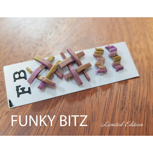 Funky Bitz | Polymer Clay Earrings | Pastel Purple and Strong Gold Hash Tag Drop Earrings Hero Image