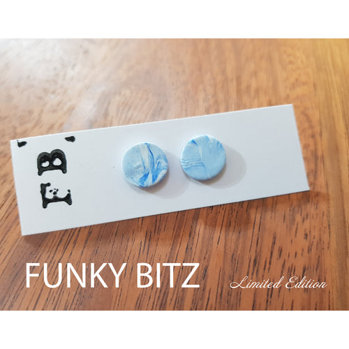 Funky Bitz | Polymer Clay Earrings | Pastel Blue Marbled Earrings